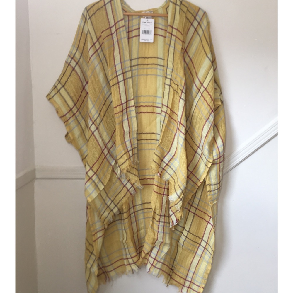 Free People Reverie Goldenrod Yellow Plaid Kimono Duster NWT - Picture 2 of 6